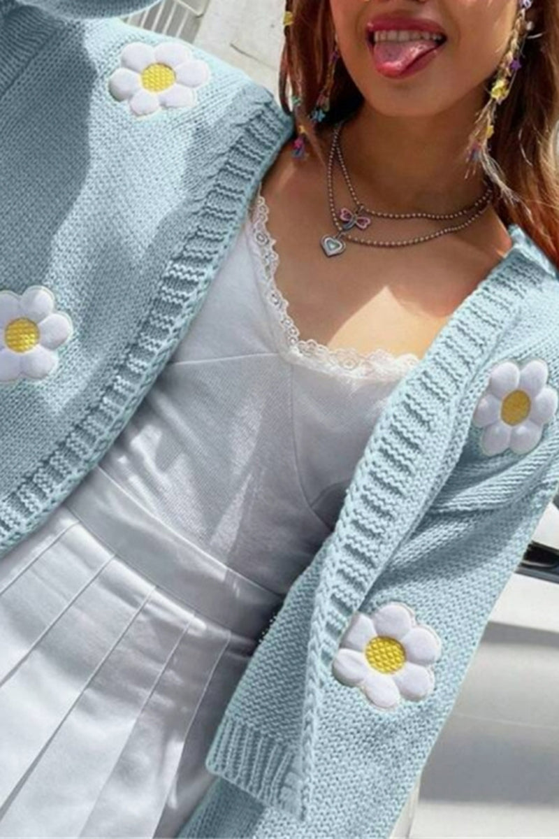 Floral Appliqué Open-Front Cardigan