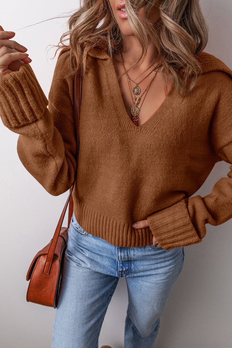 V Neck Ribbed Edge Sweater