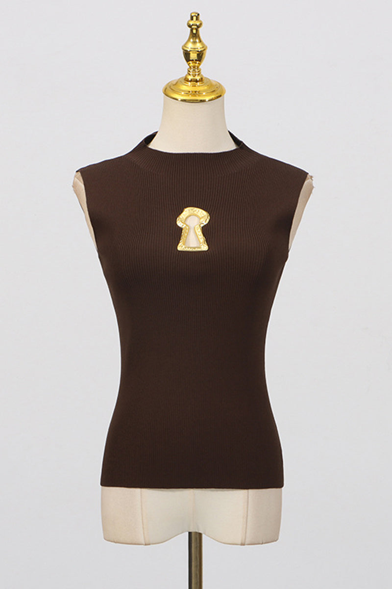 Keyhole Detail High-Neck Sleeveless Top