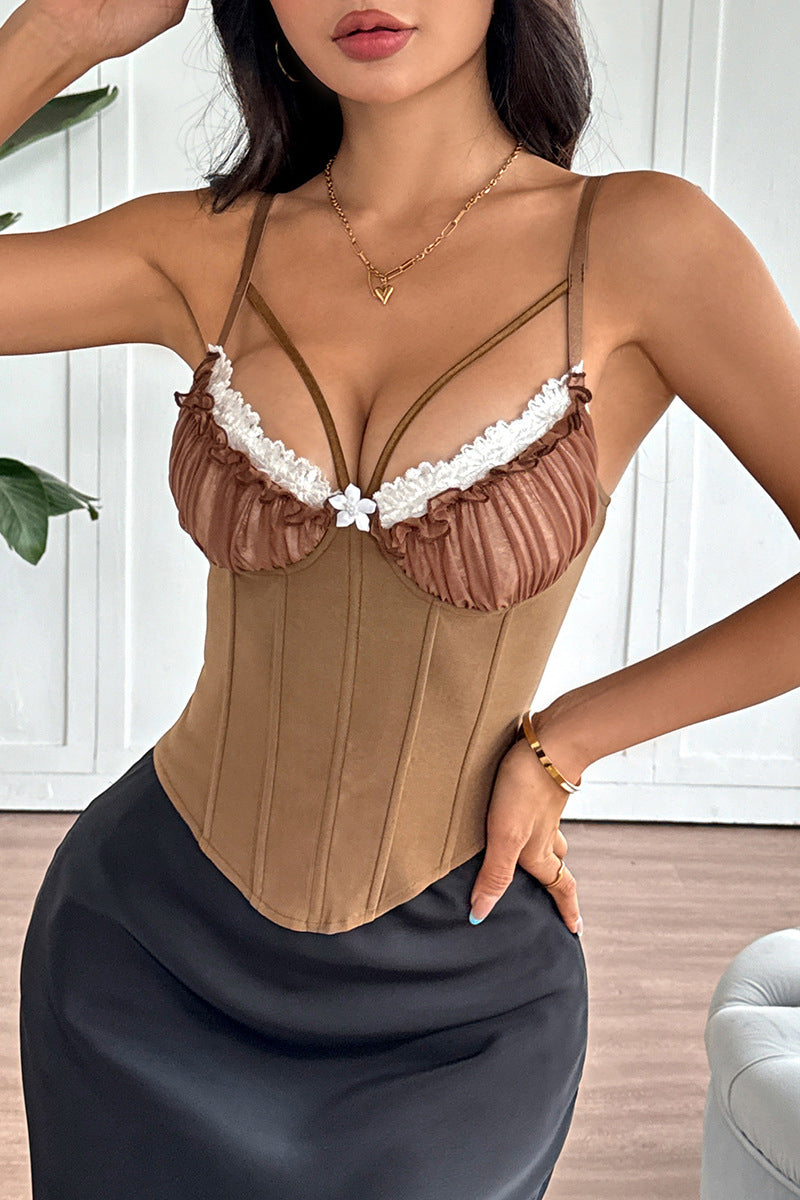 Lace Ruched Bust Cami Top