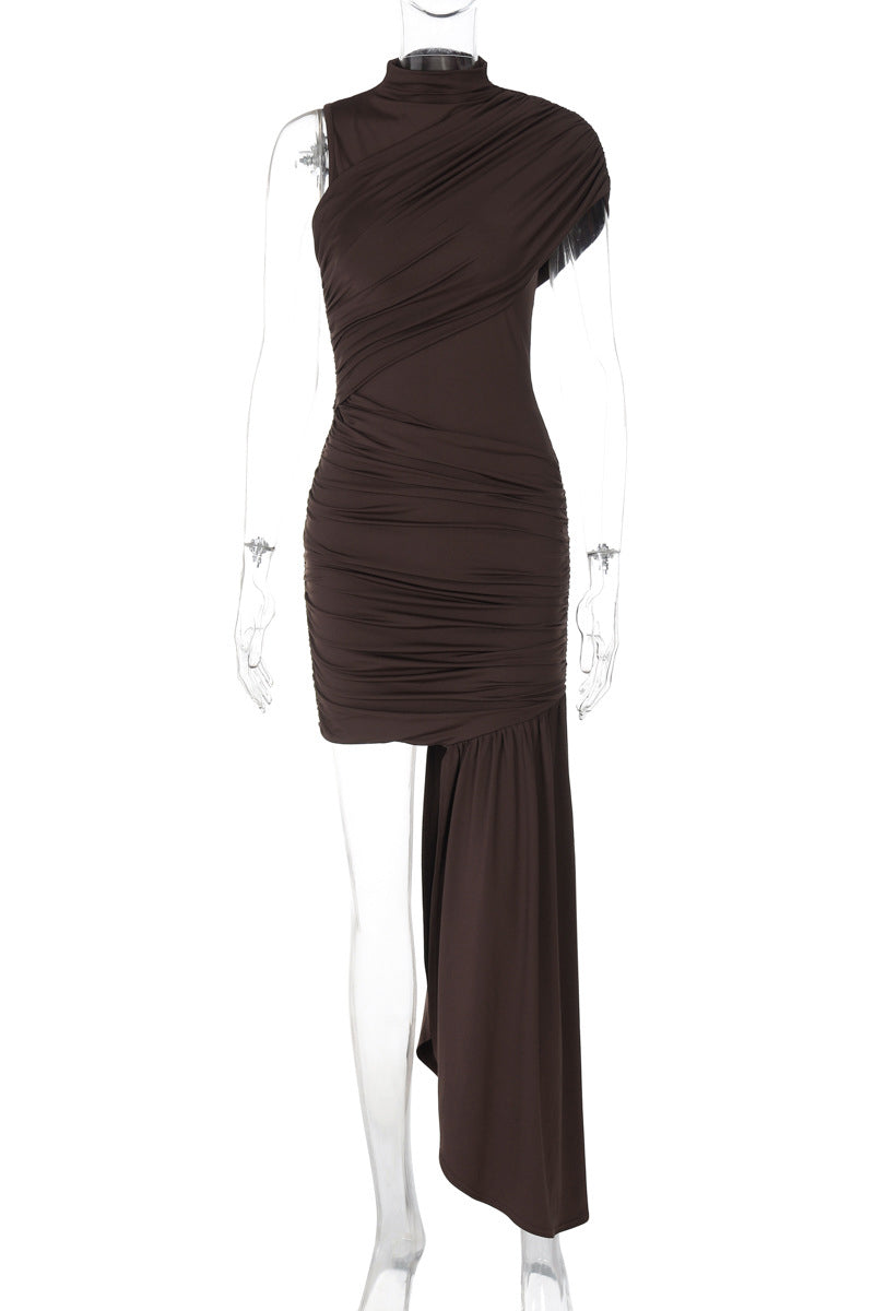 Asymmetric Ruched Casual Dress