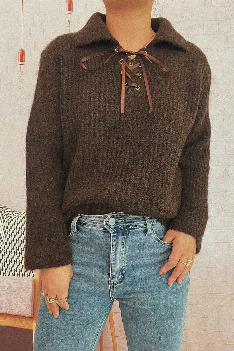Lace-Up Collar Sweater
