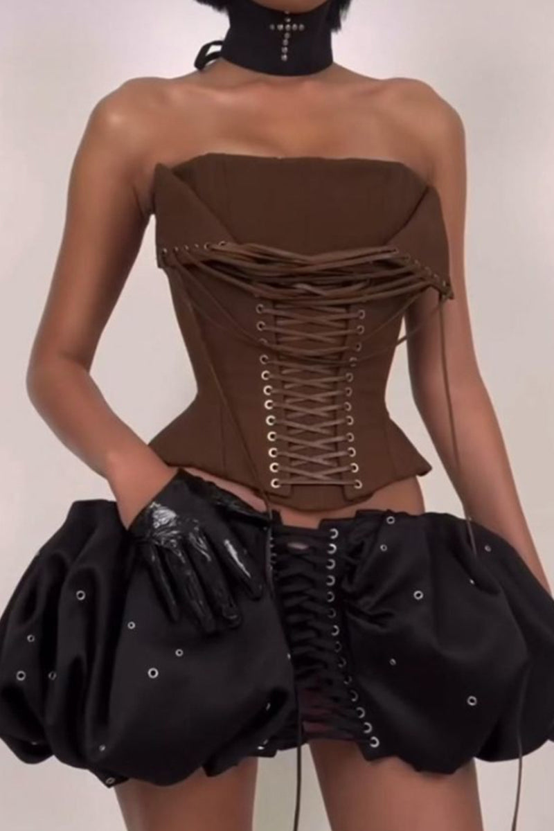 Strapless Lace-Up Corset Top