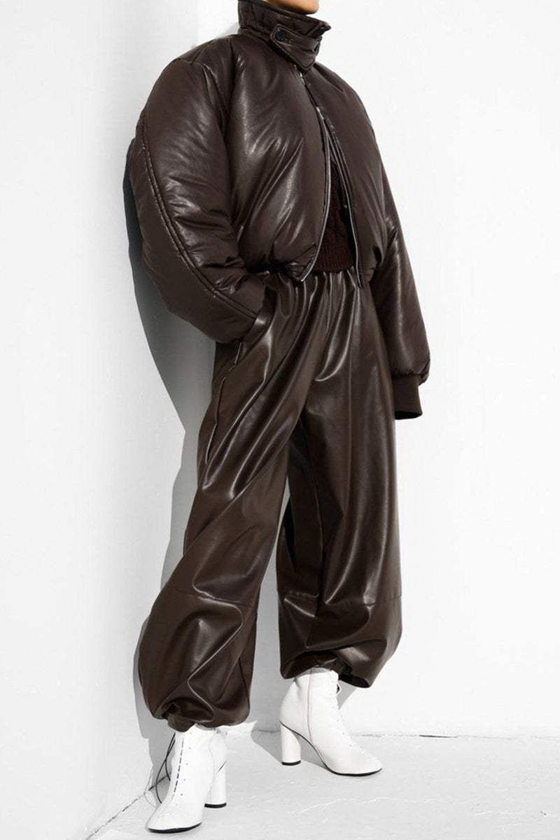 Drawstring Faux Leather Jogger Pants