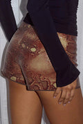 Snakeskin Patterned Casual Shorts