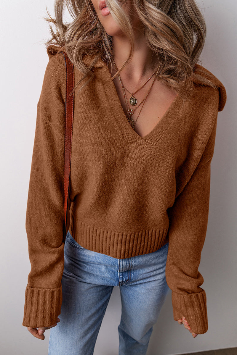 V Neck Ribbed Edge Sweater