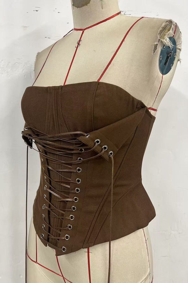 Strapless Lace-Up Corset Top