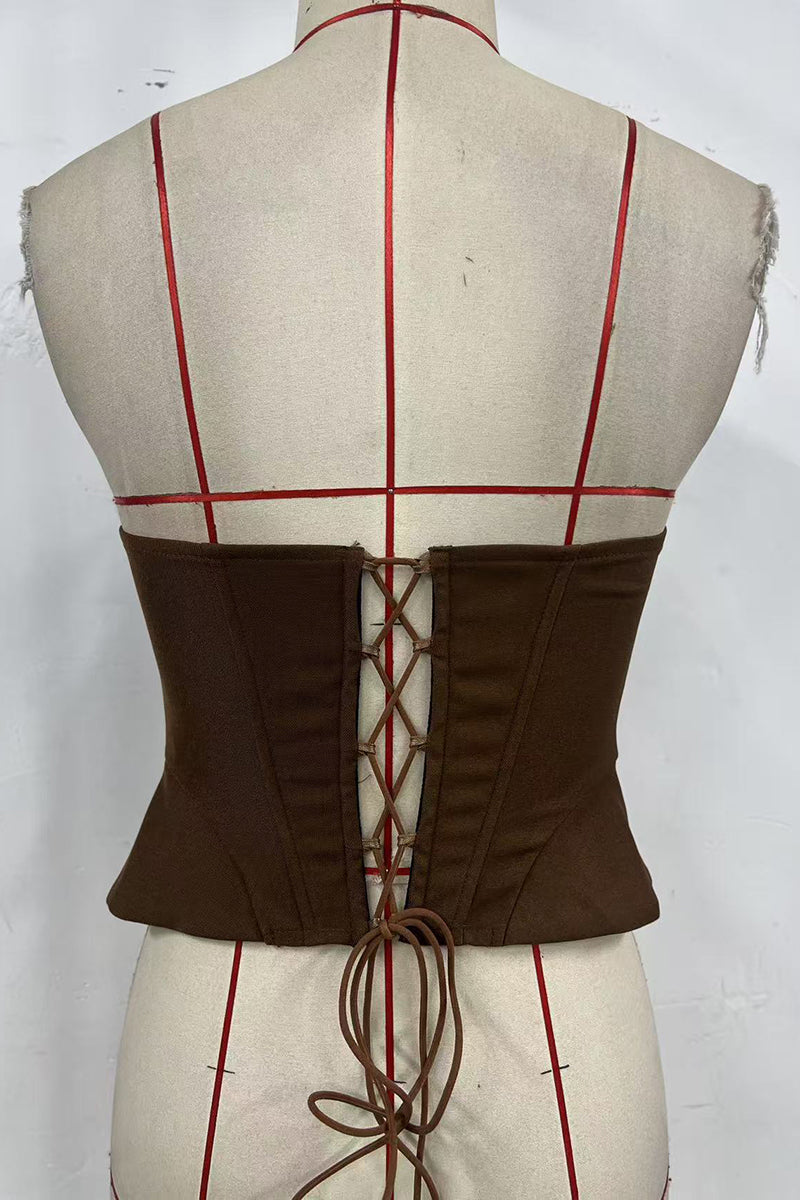 Strapless Lace-Up Corset Top