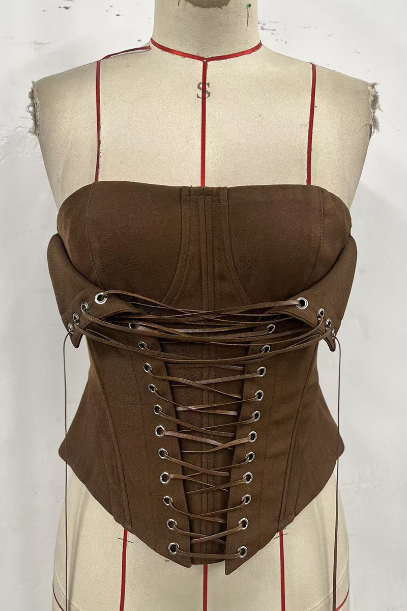 Strapless Lace-Up Corset Top