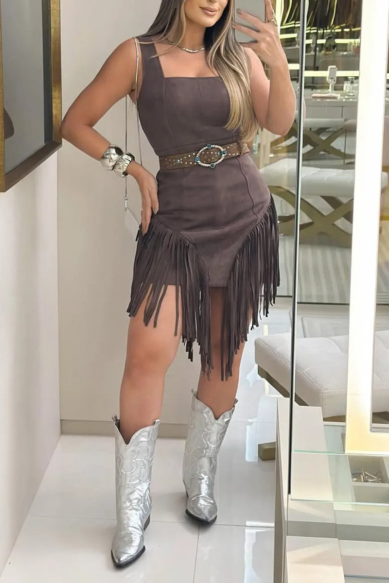 Fringe Detail Denim Dress