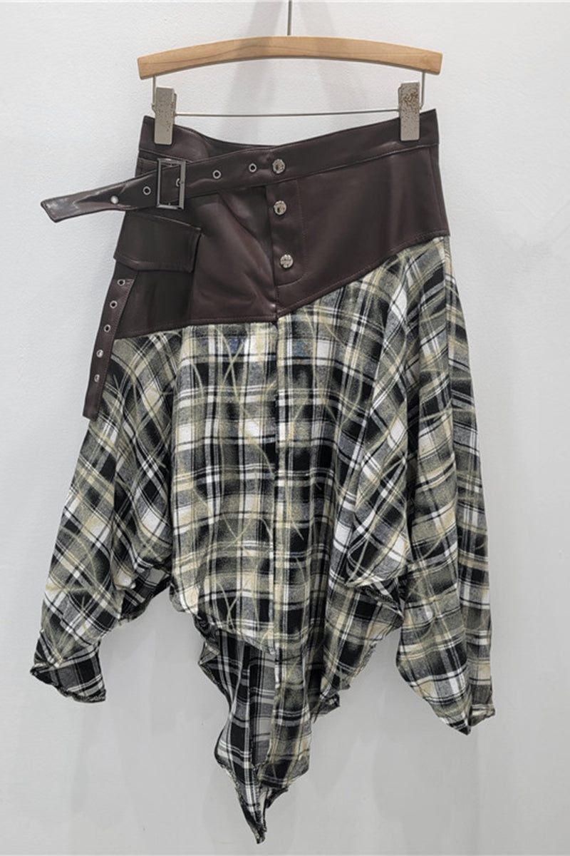 Asymmetric Plaid Midi Skirt