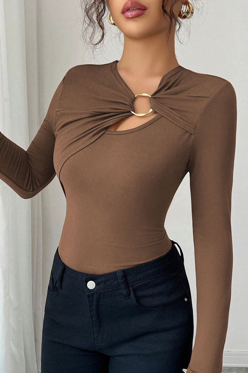 Stylish Cutout Detail Long Sleeve Top