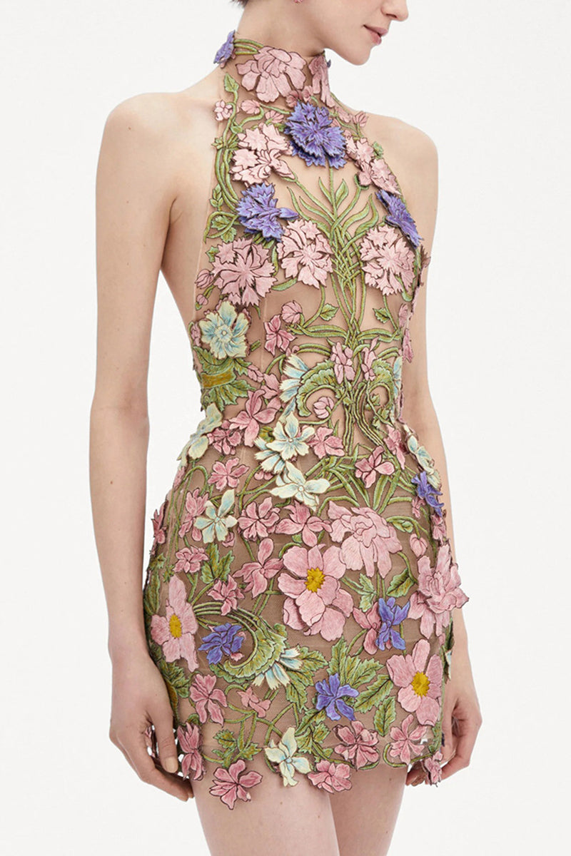 Floral Halter Evening Dress