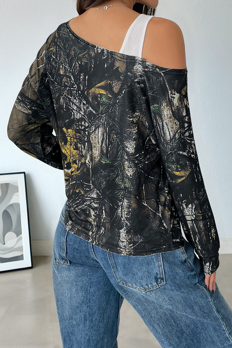 Asymmetric Long Sleeve Graphic Tee