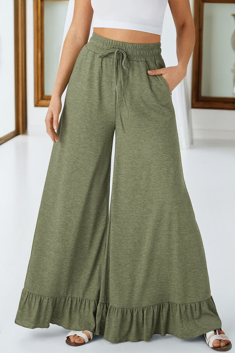 Ruffled Wide Leg High Waist Pants