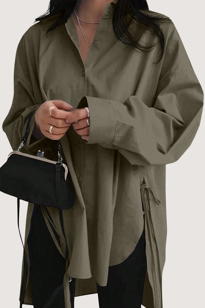 Longline Tunic Shirt with Tied Accents