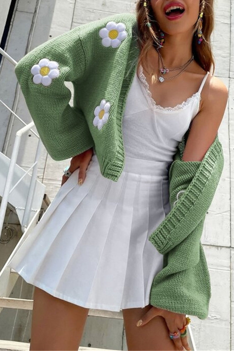 Floral Appliqué Open-Front Cardigan