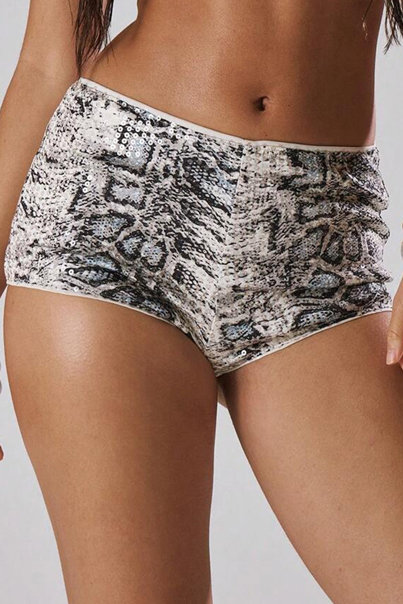 Snakeskin Patterned Casual Shorts