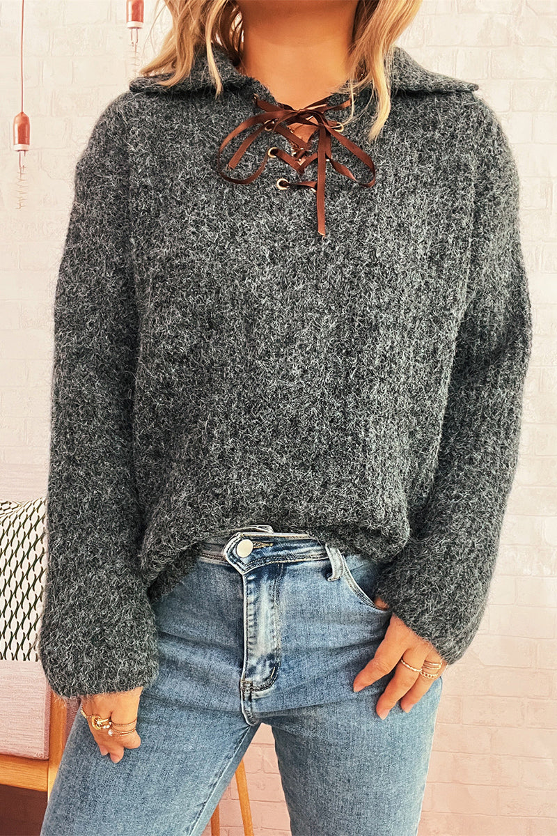 Lace-Up Collar Sweater