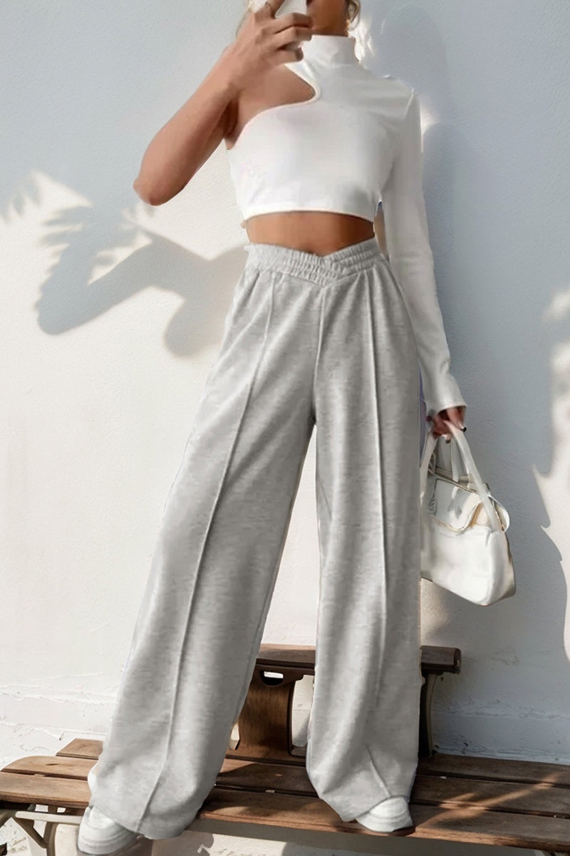 Elastic Waist Wide-Leg Casual Pants