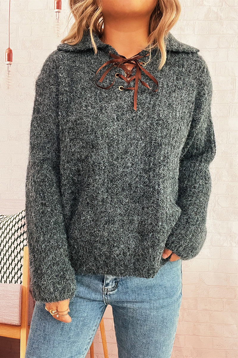 Lace-Up Collar Sweater