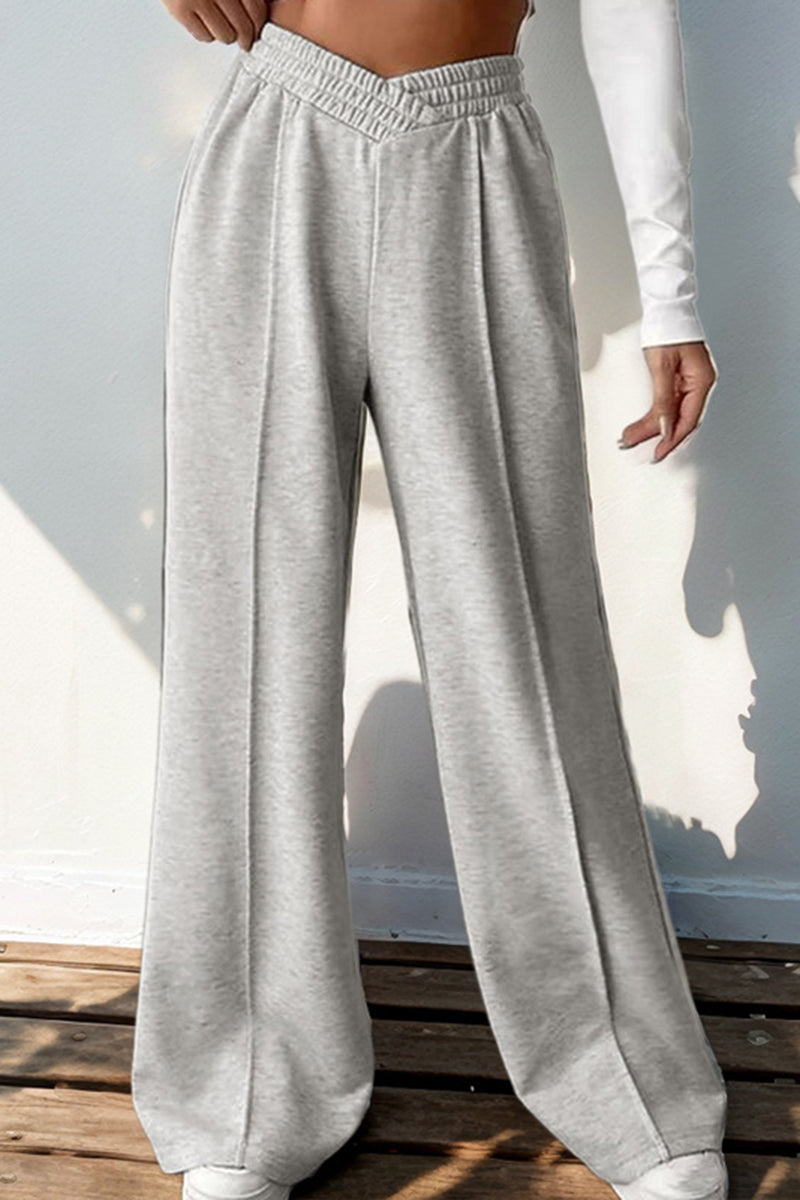 Elastic Waist Wide-Leg Casual Pants