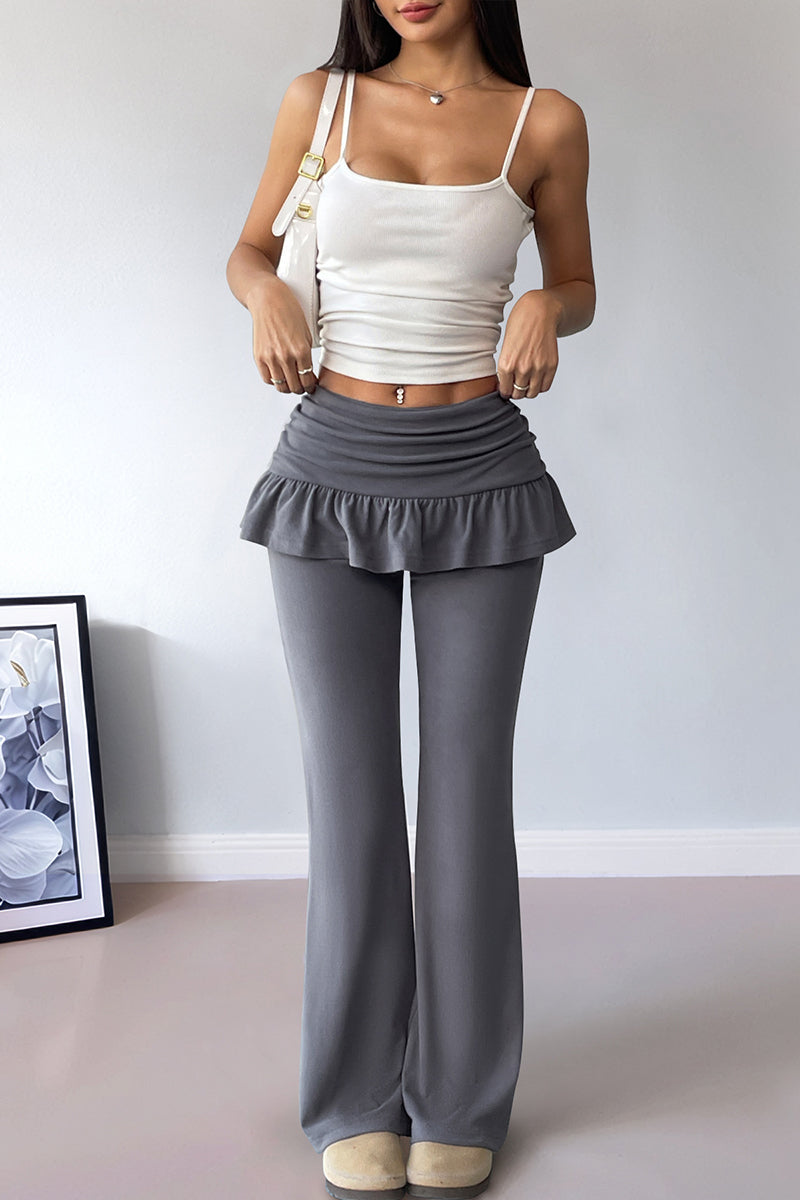 Ruffle High-Waist Flare Casual Pants