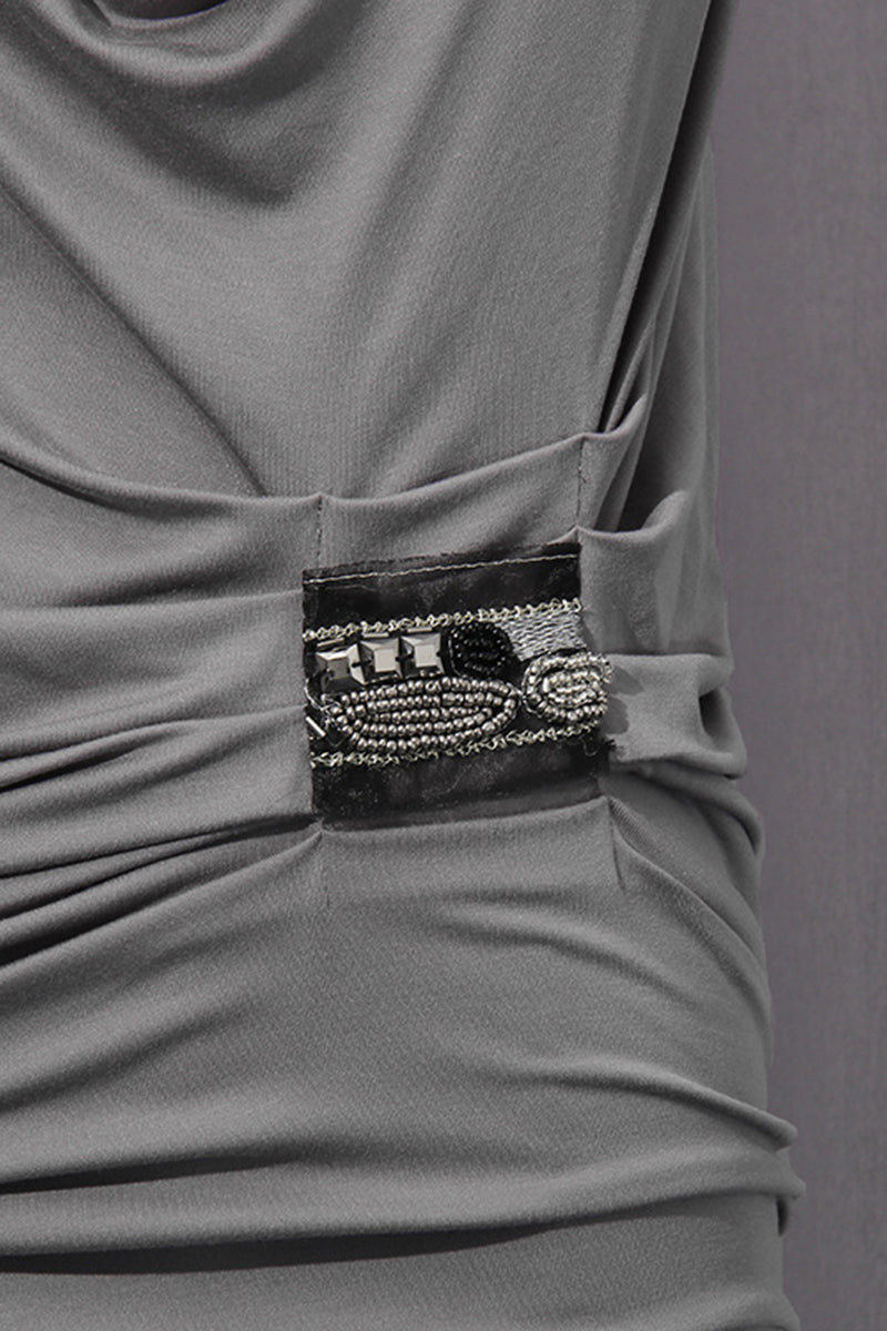 Draped Cowl Neck T-Shirt with Embellishment