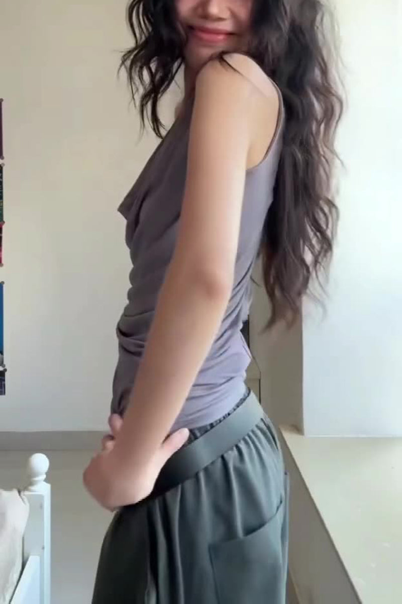 Draped Cowl Neck T-Shirt with Embellishment