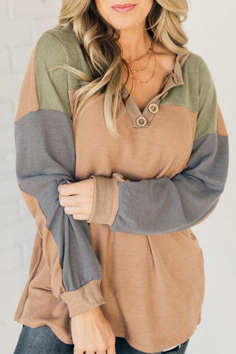 Color Block Knit Henley Top