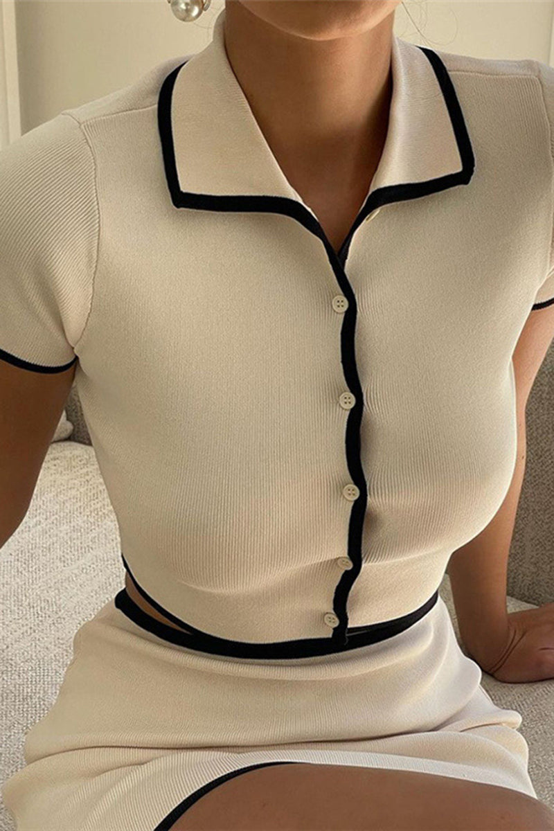 Chic Two-Piece Skirt Set with Collar