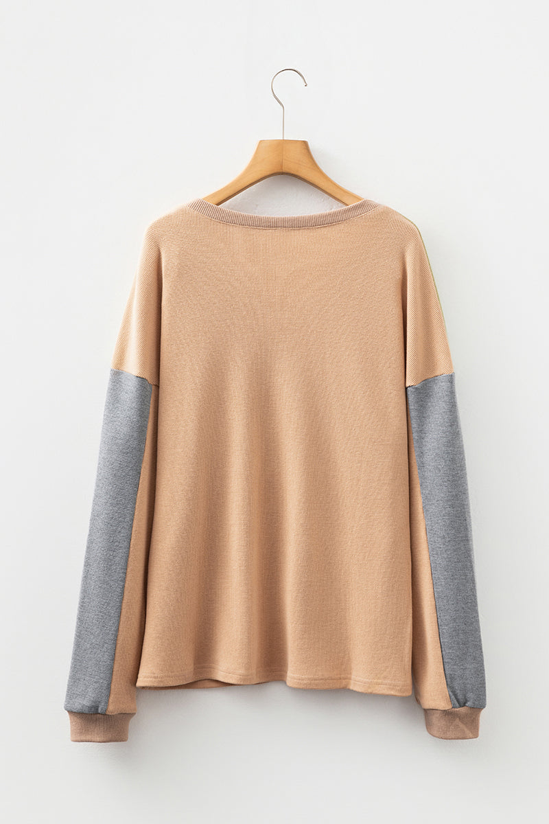 Color Block Knit Henley Top