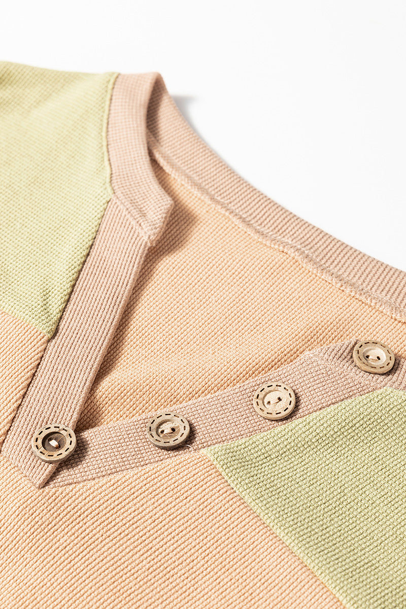 Color Block Knit Henley Top