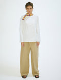 Wide-Leg Beige Trousers with Drawstring