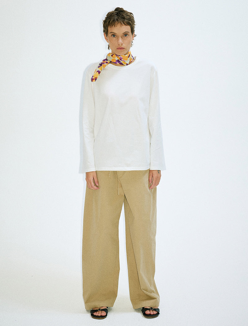 Wide-Leg Beige Trousers with Drawstring