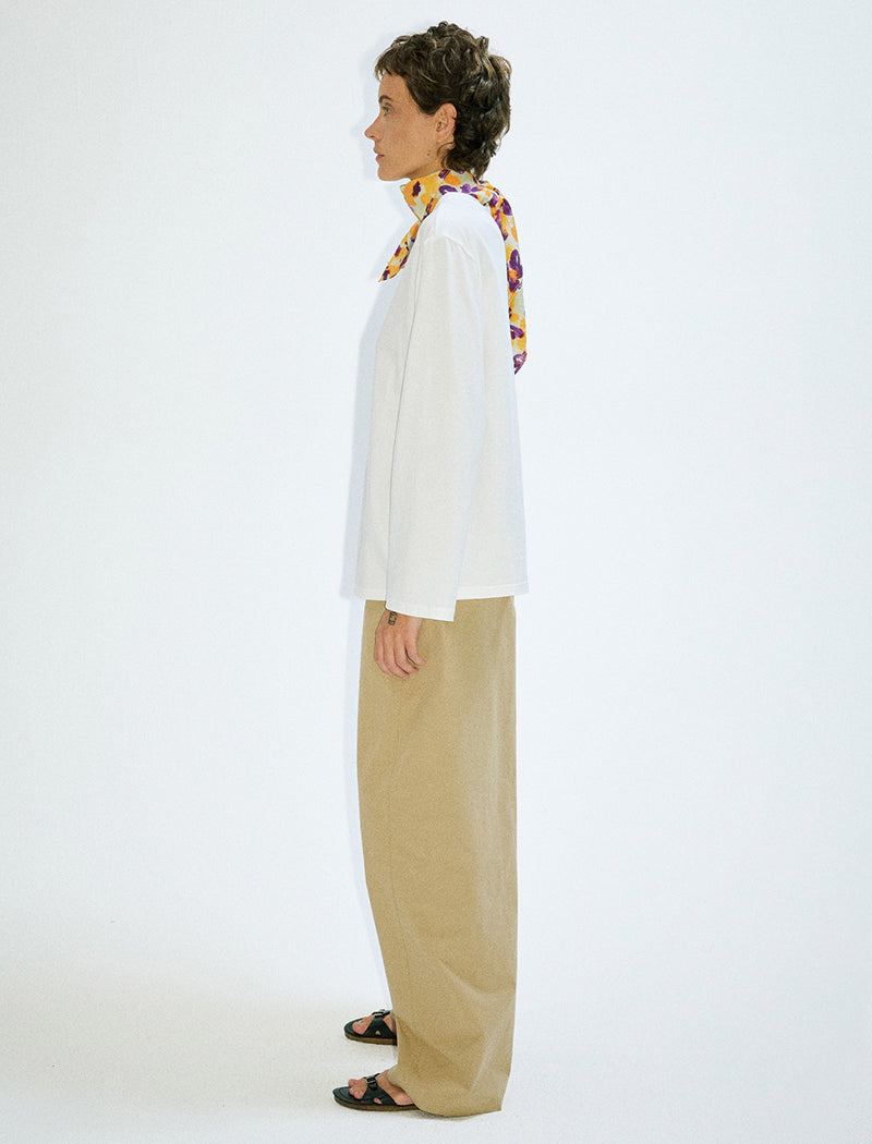 Wide-Leg Beige Trousers with Drawstring