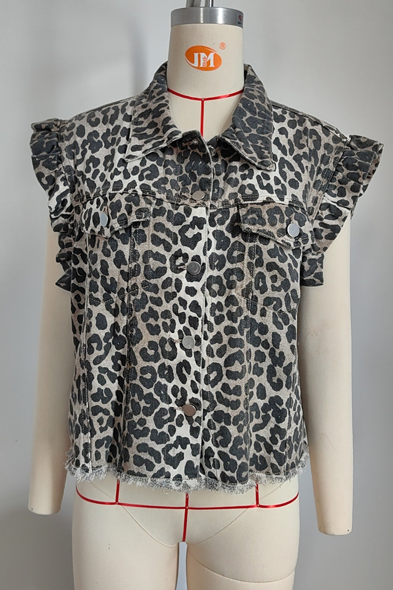 Sleeveless Ruffled Denim Jacket