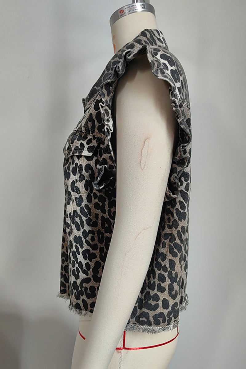 Sleeveless Ruffled Denim Jacket