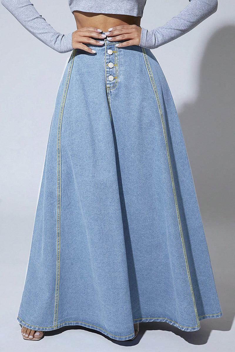 High Waist Buttoned Denim Maxi Skirt