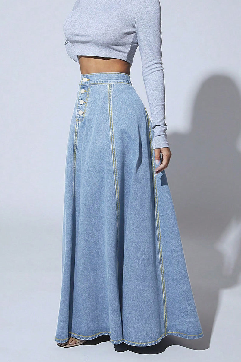 High Waist Buttoned Denim Maxi Skirt