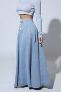 High Waist Buttoned Denim Maxi Skirt