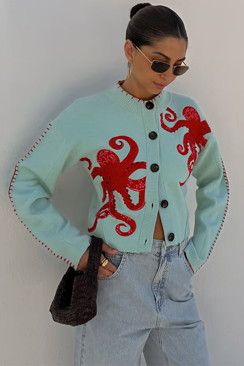 Octopus Embellished Cardigan Sweater