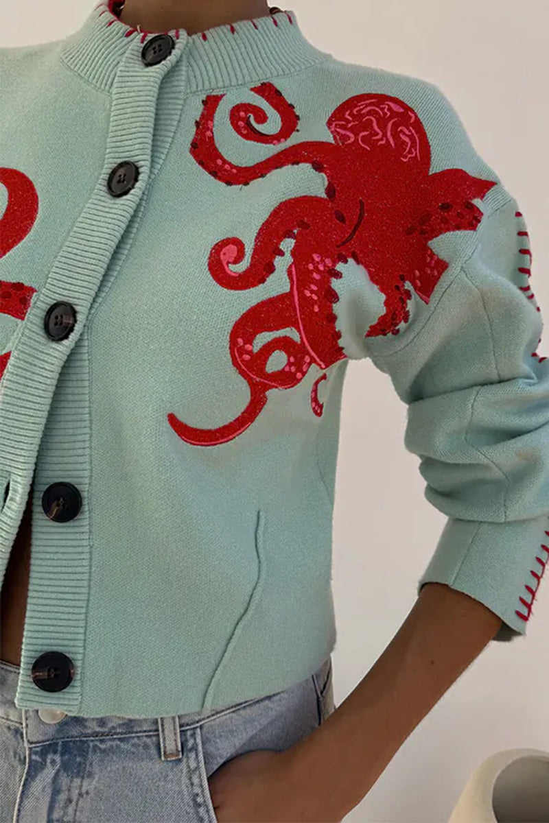Octopus Embellished Cardigan Sweater