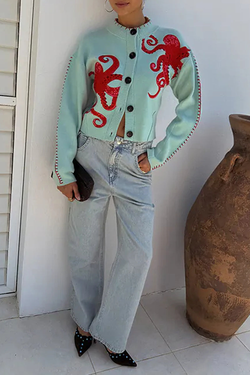 Octopus Embellished Cardigan Sweater