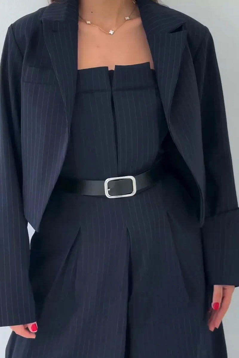 Chic Pinstripe Blazer and Jumpsuit Set