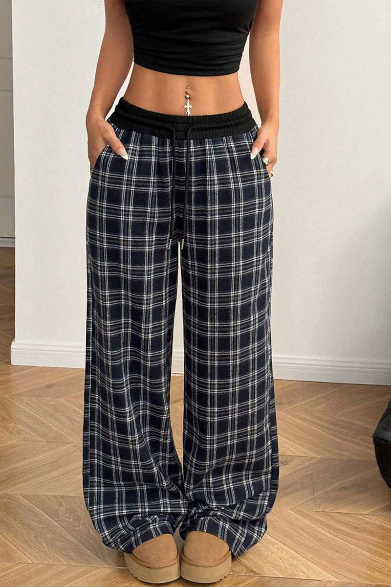 Plaid Wide-Leg Casual Pants