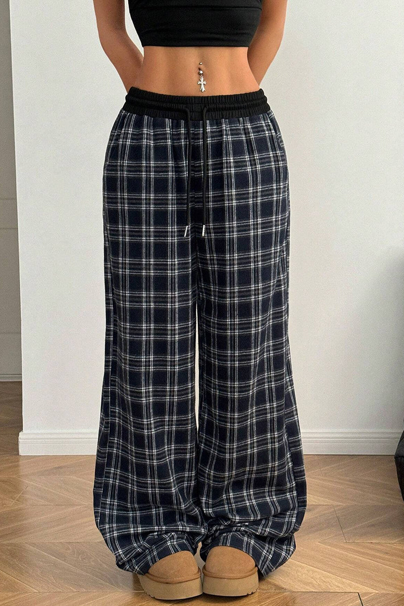 Plaid Wide-Leg Casual Pants