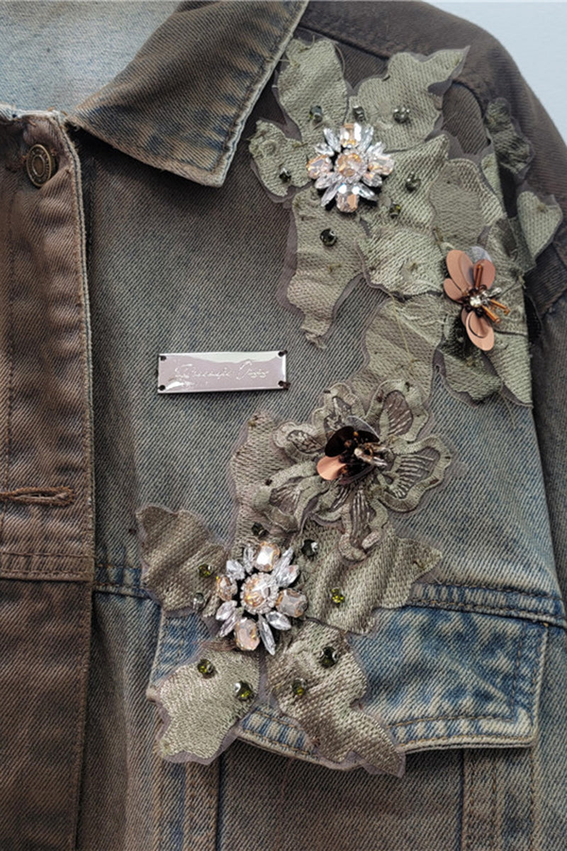 Floral Applique Denim Jacket