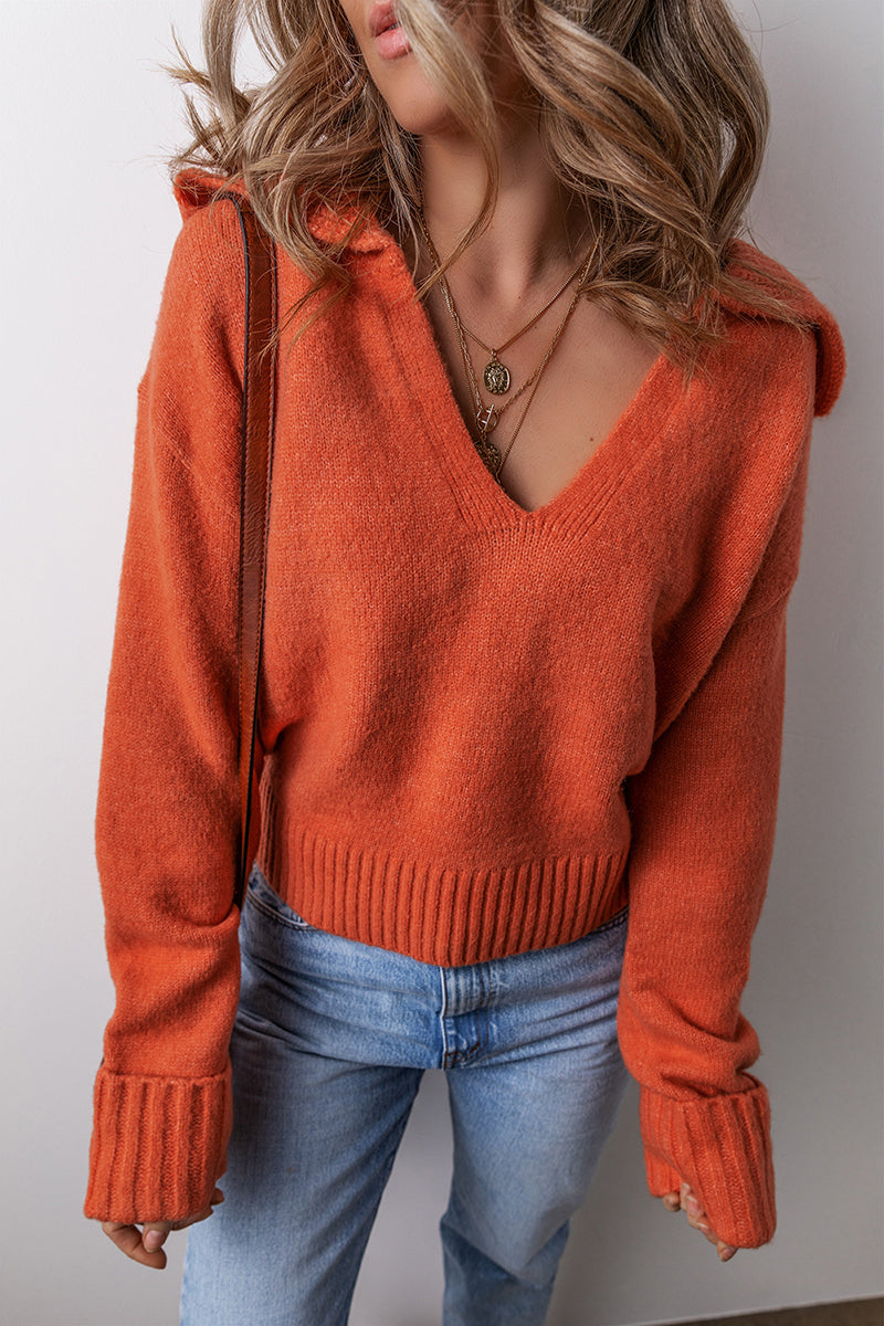 V Neck Ribbed Edge Sweater