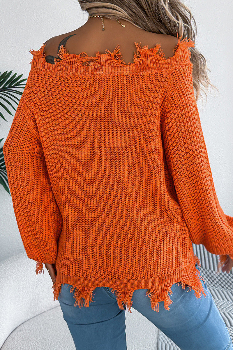 Off-Shoulder Fringe Knit Sweater